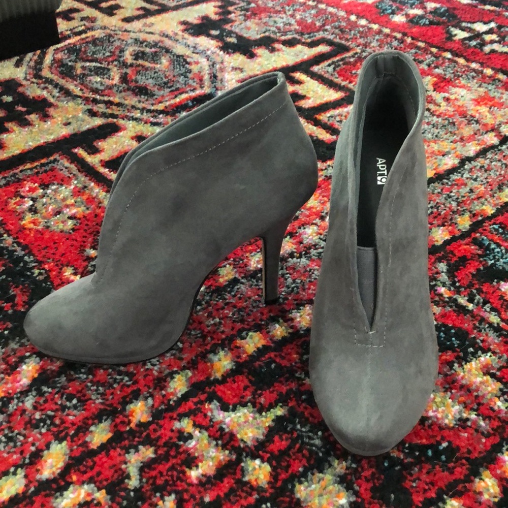 Gray suede stiletto ankle boots